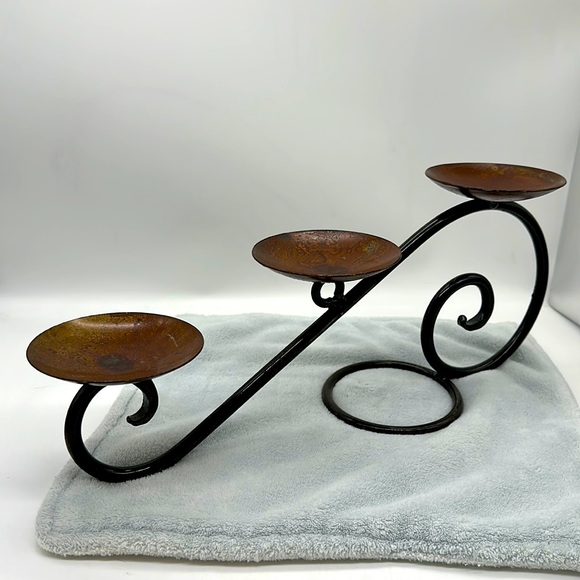 Mexico Other - Wrought Iron Scroll Triple Pillar Candle Table-top Feature/Holder